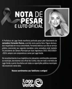 Tragédia em Lago Verde: Vereadora Fernanda Maroca é encontrada morta